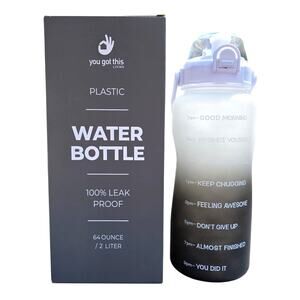 64oz Motivational Water Bottle w/ Time Marker Gym Sports Hydration BPA-Free YGT